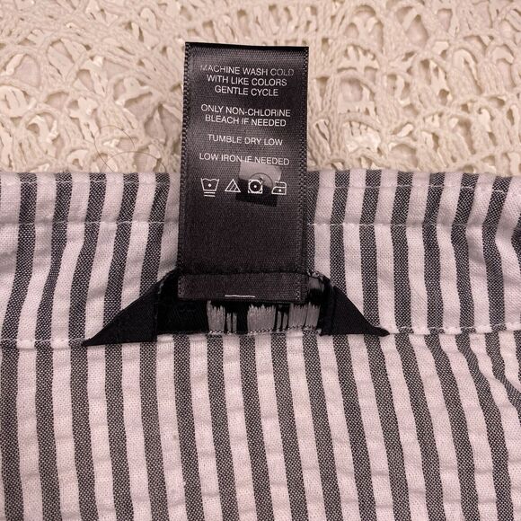 ALI MILES Striped Button Down Tunic Shirt Toggle Sleeves Womens L White Gray - Picture 6 of 9